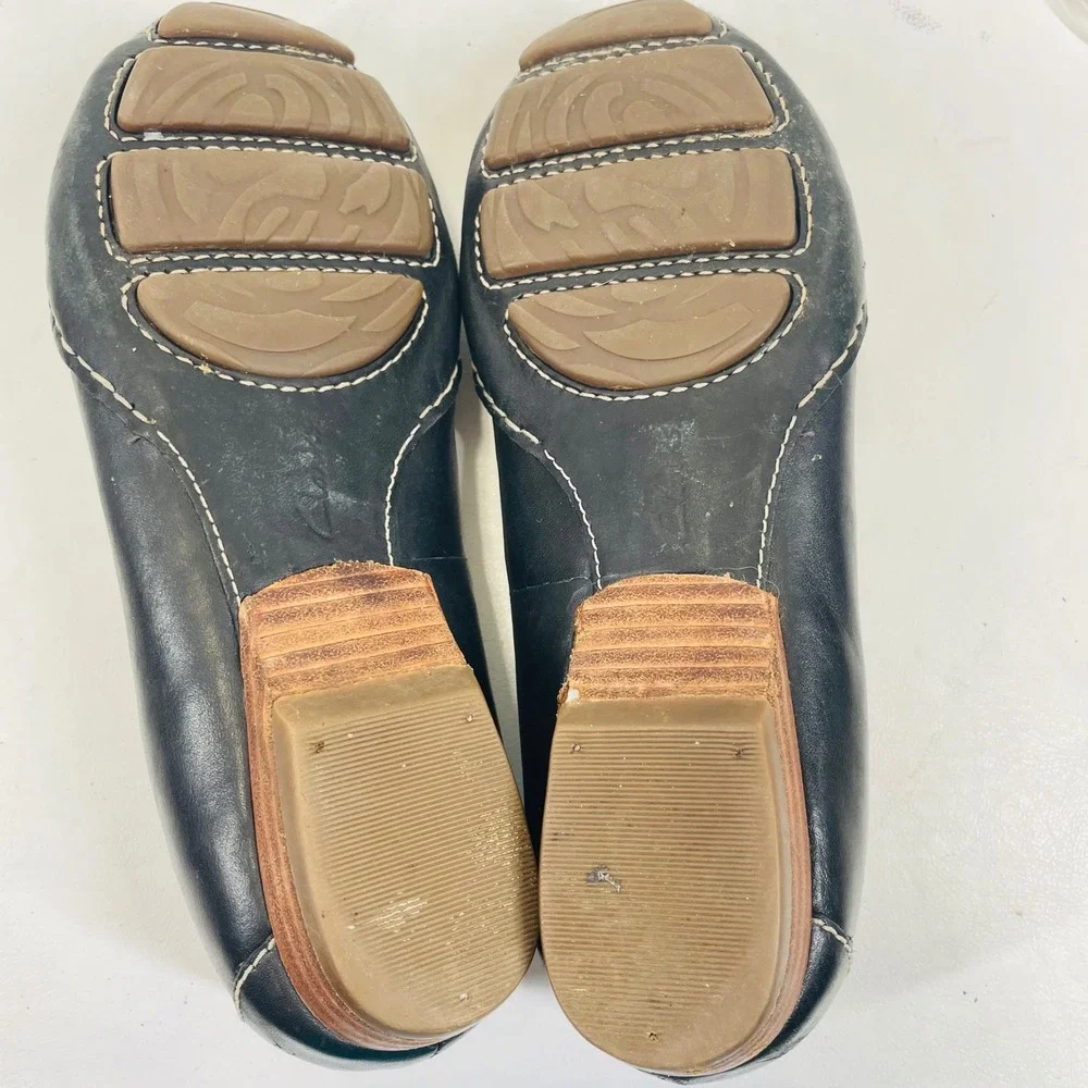Clarks Womens Navy Blue Leather Woven Toe Ballet Flats 7M 26066467